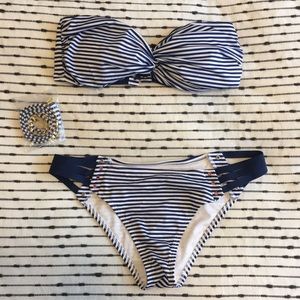 VS Navy and White Striped lace up bikini
